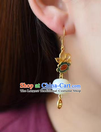 China Traditional Blueing Agate Ear Jewelry Accessories Classical Cheongsam White Jade Earrings