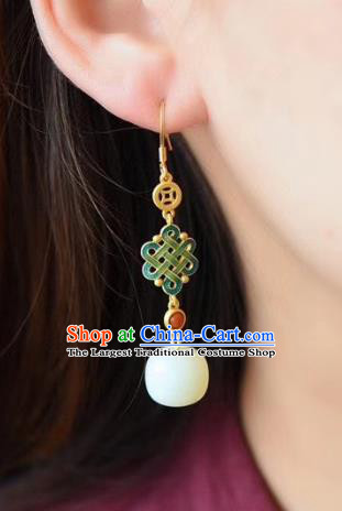 China Traditional White Jade Ear Jewelry Accessories Classical Cheongsam Blueing Earrings