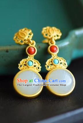 China Traditional Golden Ear Jewelry Accessories Classical Cheongsam Hetian Jade Earrings