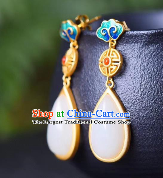 China Traditional Qing Dynasty Jade Ear Jewelry Accessories Classical Cheongsam Blueing Cloud Earrings