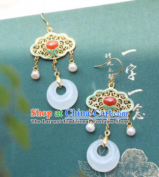 China Traditional Agate Blueing Ear Jewelry Accessories Classical Cheongsam Jade Peace Buckle Earrings