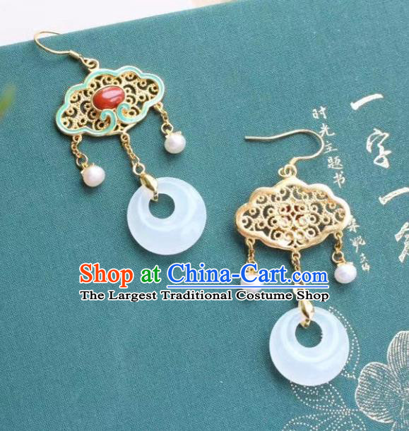 China Traditional Agate Blueing Ear Jewelry Accessories Classical Cheongsam Jade Peace Buckle Earrings