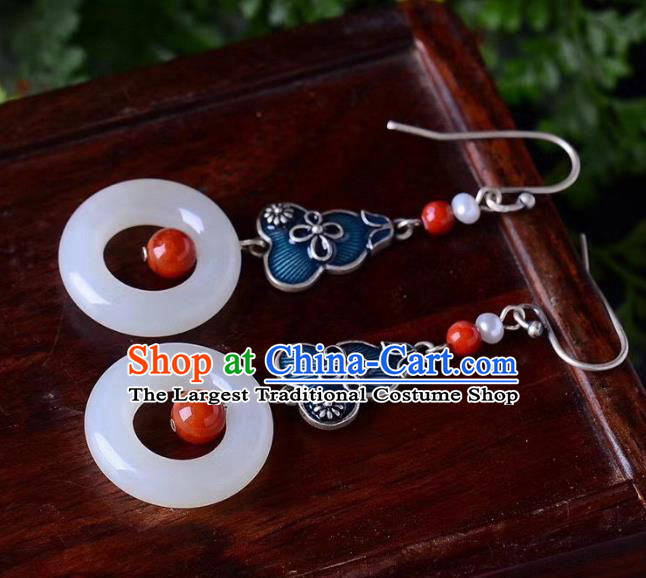 China Traditional Jade Peace Buckle Ear Jewelry Accessories Classical Cheongsam Blueing Gourd Earrings