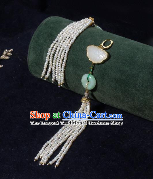 China Traditional Pearls Long Tassel Ear Jewelry Accessories Classical Cheongsam Jade Butterfly Earrings