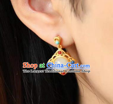 China Traditional Gems Ear Jewelry Accessories Classical Qing Dynasty Cheongsam Golden Earrings