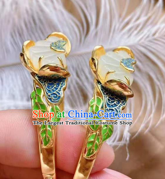 China Handmade Cloisonne Jade Bracelet Accessories Traditional National Golden Bangle Jewelry