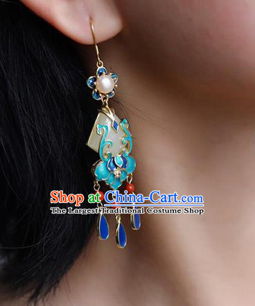 China Traditional Jade Pearl Ear Jewelry Accessories Classical Cheongsam Cloisonne Tassel Earrings