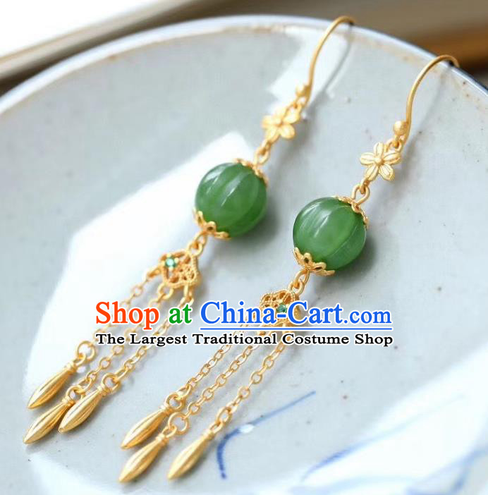 China Traditional Jade Ear Jewelry Accessories Classical Cheongsam Golden Tassel Earrings