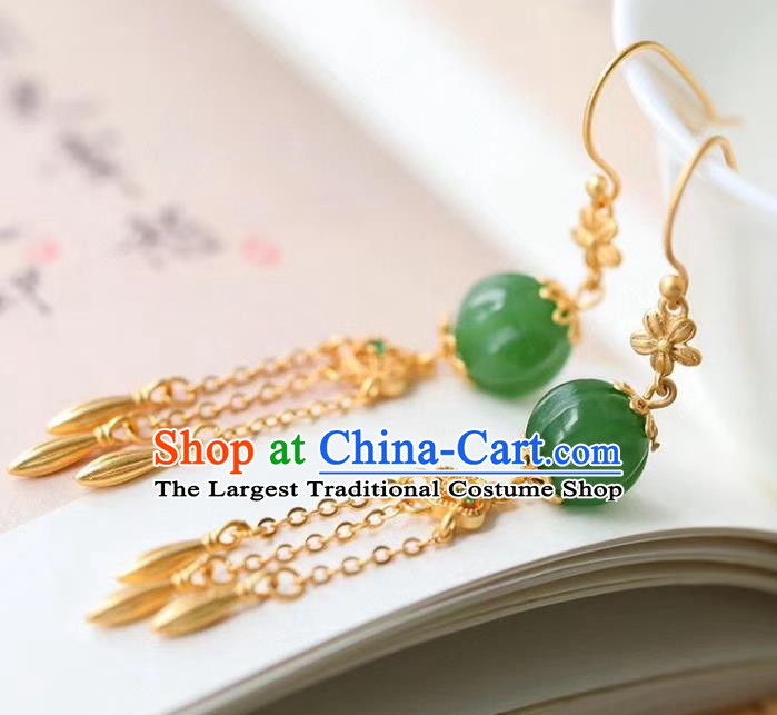 China Traditional Jade Ear Jewelry Accessories Classical Cheongsam Golden Tassel Earrings