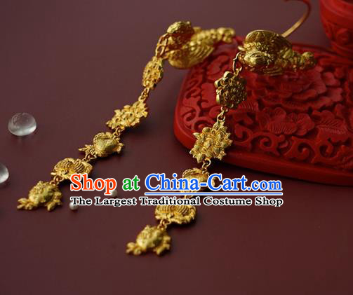 China Traditional Ming Dynasty Court Ear Jewelry Accessories Ancient Empress Golden Phoenix Earrings