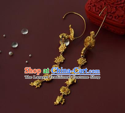 China Traditional Ming Dynasty Court Ear Jewelry Accessories Ancient Empress Golden Phoenix Earrings