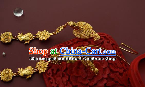 China Traditional Ming Dynasty Court Ear Jewelry Accessories Ancient Empress Golden Phoenix Earrings