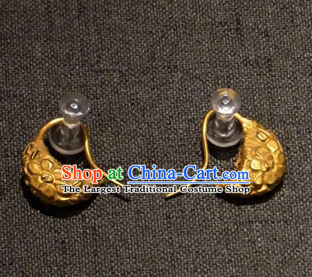 China Traditional Song Dynasty Empress Ear Jewelry Accessories Handmade Ancient Court Golden Earrings