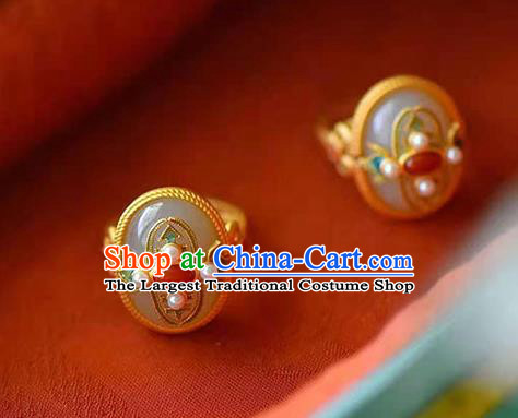 China Ancient Princess Jade Ring Jewelry Traditional Handmade Circlet Accessories