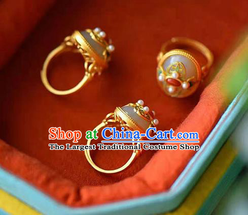 China Ancient Princess Jade Ring Jewelry Traditional Handmade Circlet Accessories