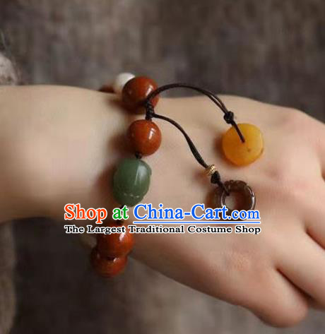 China Handmade Agate Beads Bracelet Traditional National Jade Bangle Jewelry Accessories