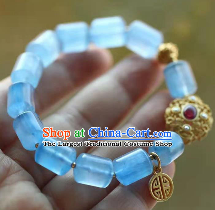 China Handmade Aquamarine Beads Bracelet Traditional Jewelry Accessories National Garnet Bangle