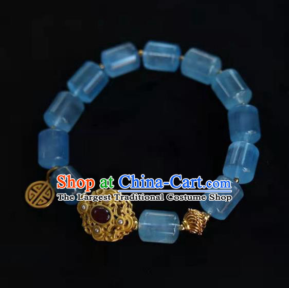 China Handmade Aquamarine Beads Bracelet Traditional Jewelry Accessories National Garnet Bangle