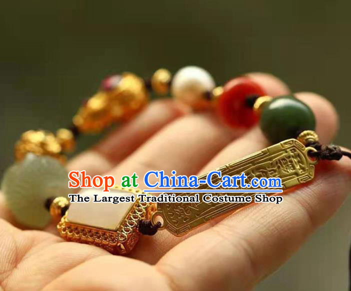 China Handmade Jade Buddha Bracelet Traditional Jewelry Accessories National Golden Gourd Bangle
