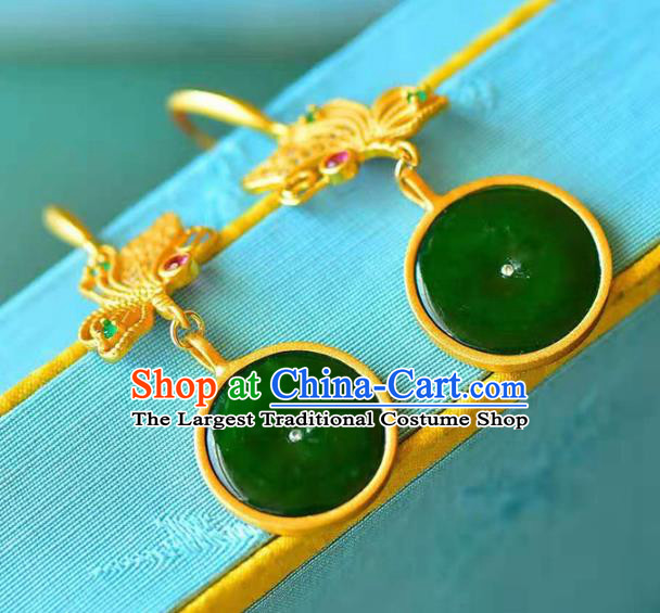 Handmade China Golden Butterfly Ear Jewelry Accessories Traditional Cheongsam Jade Peace Buckle Earrings