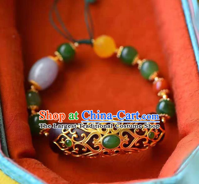 China Handmade Golden Lotus Bracelet Traditional Jewelry Accessories National Ebony Bangle