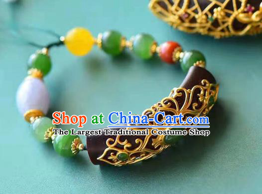 China Handmade Golden Lotus Bracelet Traditional Jewelry Accessories National Ebony Bangle