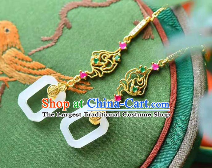 Handmade China National Crystal Golden Ear Jewelry Accessories Traditional Cheongsam Jade Earrings