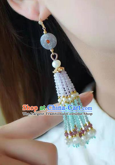 Handmade China Hetian Jade Ear National Jewelry Accessories Traditional Cheongsam Pearls Tassel Earrings