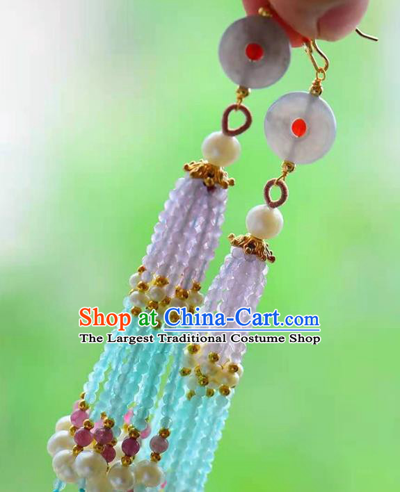 Handmade China Hetian Jade Ear National Jewelry Accessories Traditional Cheongsam Pearls Tassel Earrings