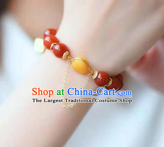 China Handmade Agate Beads Bracelet Traditional Jewelry Accessories National Beeswax Bangle