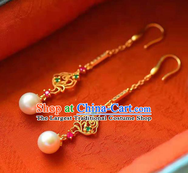 Handmade China Pearl Tassel Ear National Jewelry Accessories Traditional Cheongsam Golden Earrings