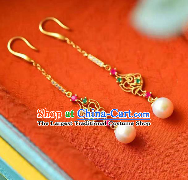 Handmade China Pearl Tassel Ear National Jewelry Accessories Traditional Cheongsam Golden Earrings