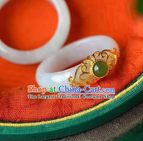 China Ancient Princess White Jade Ring Jewelry Traditional Handmade Circlet Accessories