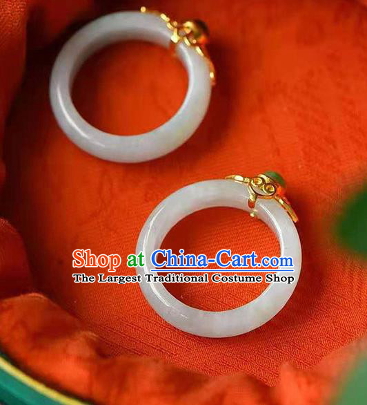 China Ancient Princess White Jade Ring Jewelry Traditional Handmade Circlet Accessories