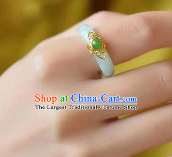 China Ancient Princess White Jade Ring Jewelry Traditional Handmade Circlet Accessories