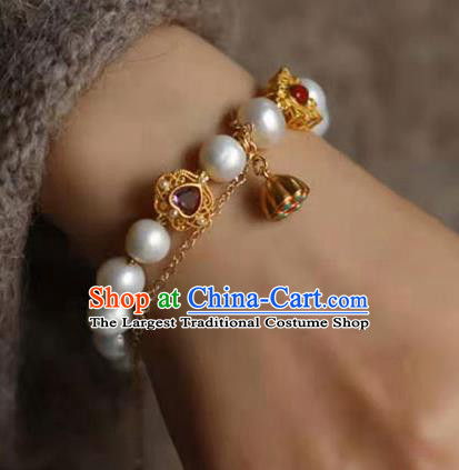 China Handmade Golden Gourd Bracelet Traditional Jewelry Accessories National Pearls Bangle
