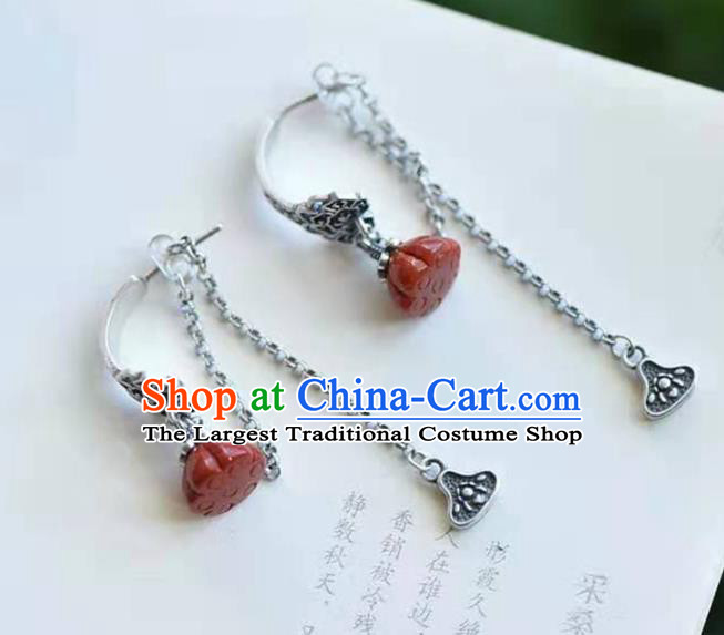 Handmade China Agate Lotus Seedpod Ear National Jewelry Accessories Traditional Cheongsam Silver Earrings