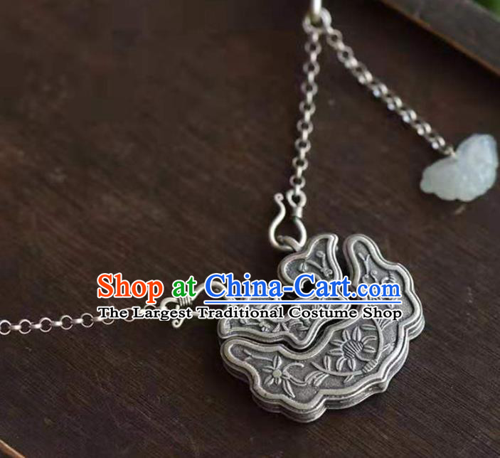 Chinese Classical Jade Butterfly Tassel Necklace Pendant National Handmade Silver Longevity Lock Jewelry Accessories
