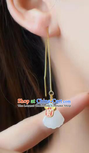Handmade China Enamel Ear National Jewelry Accessories Traditional Cheongsam Jade Ginkgo Leaf Earrings