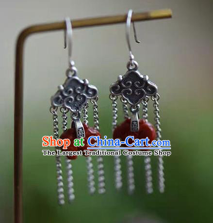 Handmade China Agate Elephant Ear Jewelry Accessories Traditional National Cheongsam Silver Tassel Earrings