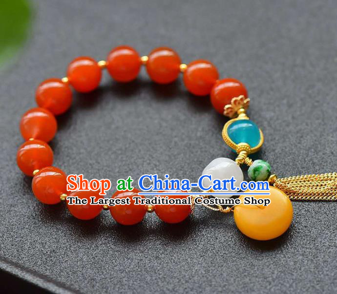 China Handmade Beeswax Peace Buckle Bracelet Traditional Jewelry Accessories National Agate Beads Bangle