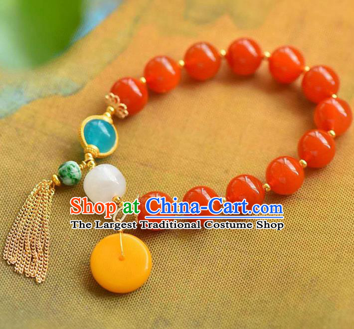 China Handmade Beeswax Peace Buckle Bracelet Traditional Jewelry Accessories National Agate Beads Bangle