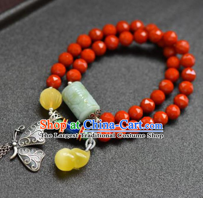 China Handmade Jade Carving Bracelet Traditional Jewelry Accessories National Silver Butterfly Bangle