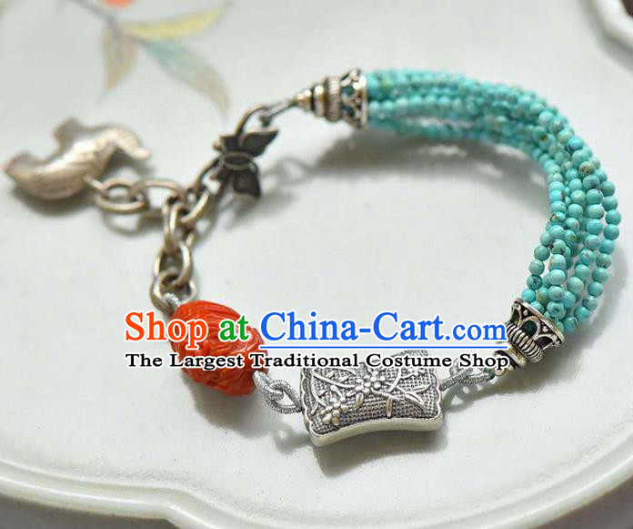 China Handmade Agate Tassel Bracelet Traditional Jewelry Accessories National Silver Carving Bangle