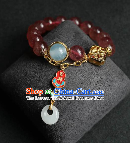 China Handmade Garnet Beads Bracelet Traditional Jewelry Accessories National Enamel Gourd Bangle