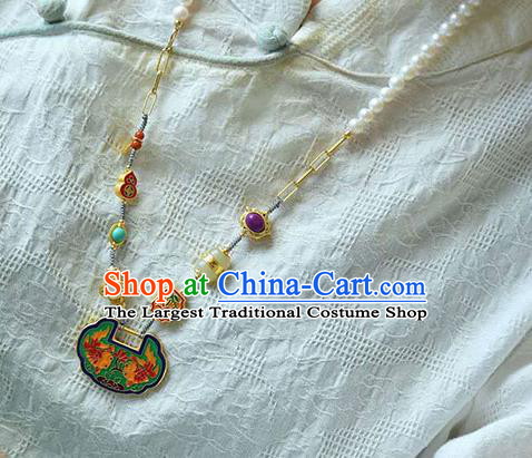 Chinese Classical Cloisonne Necklace Pendant National Handmade Jewelry Accessories Longevity Lock