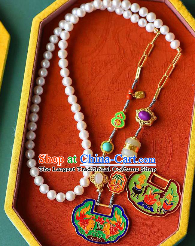 Chinese Classical Cloisonne Necklace Pendant National Handmade Jewelry Accessories Longevity Lock