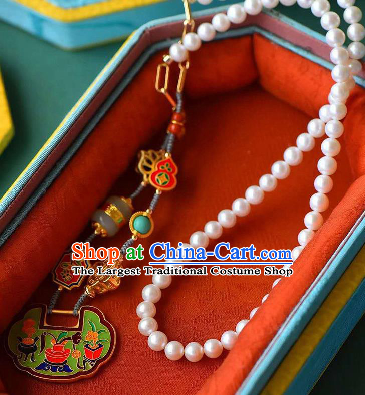 Chinese Classical Cloisonne Necklace Pendant National Handmade Jewelry Accessories Longevity Lock