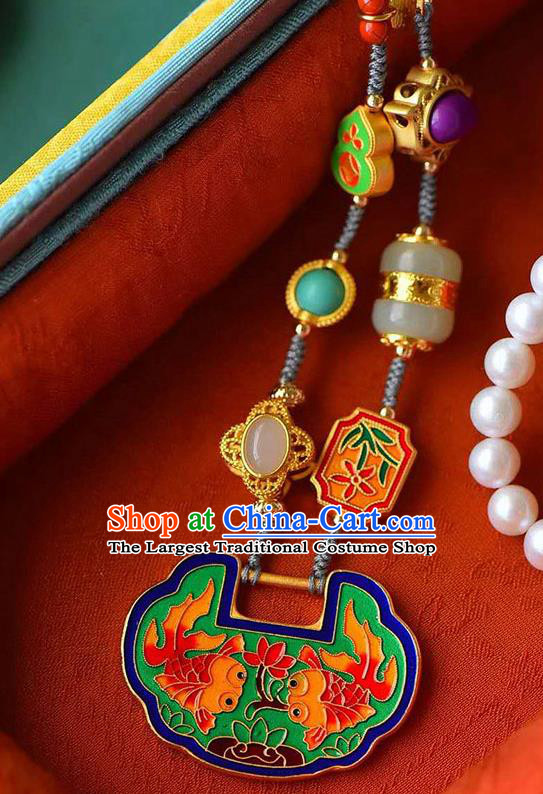 Chinese Classical Cloisonne Necklace Pendant National Handmade Jewelry Accessories Longevity Lock