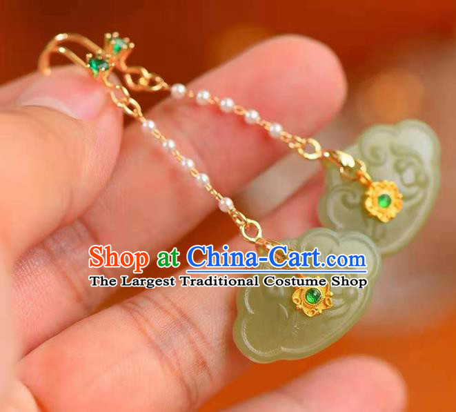 Handmade China Green Crystal Ear National Jewelry Accessories Traditional Cheongsam Jade Lock Earrings